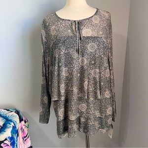 Skye's The Limit 2X Multicolor Layered Tiered Paisley Keyhole Neck Tunic Top